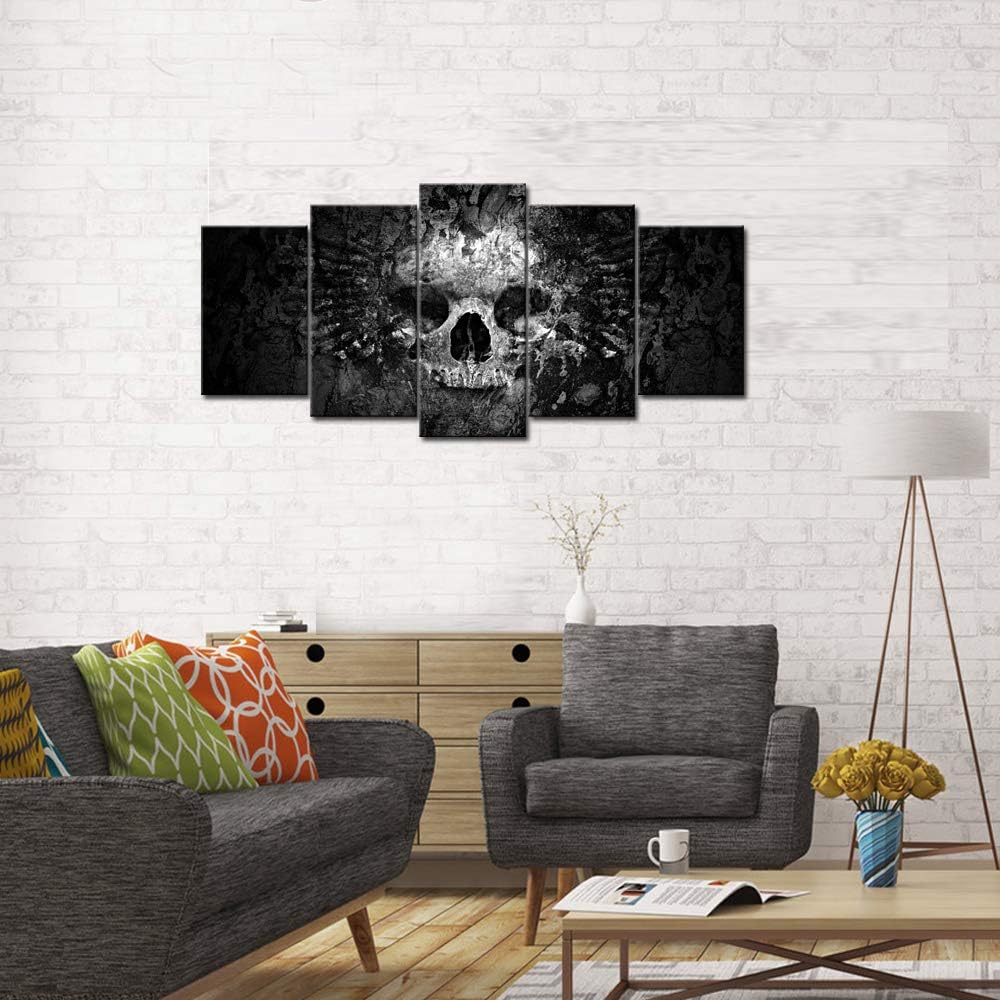 Flash Sale Nachic Wall 5 Piece Canvas Wall Art Black and White Skull Painting on Canvas Abstract Halloween Day of Dead Skull Posters for Home Bedroom Wall Decor Gallery Canvas Wrapped Ready to Hang
