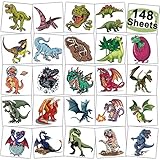 CHARLENT 148 PCS Dinosaur and Dragon Temporary Tattoos for Kids - Dragon Individually Tattoos for Boys Girls Dinosaur Birthday Party Favors Goodie Bag Fillers
