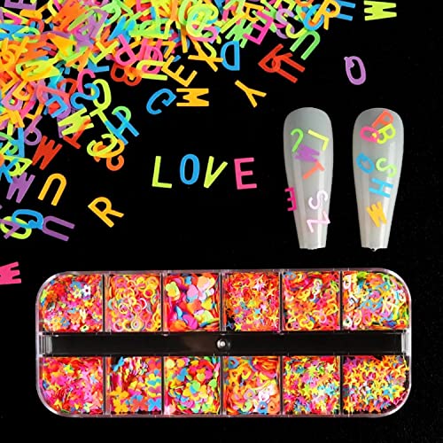 12 Grids Colorful Heart Nail Art Glitter Sequins 3D Holographic Mixed Pack Butterfly Star Letter Designs Glitter Flakes Acrylic Nail Supplies For Women Girls Manicure Decorations Accessories Set #TOP3