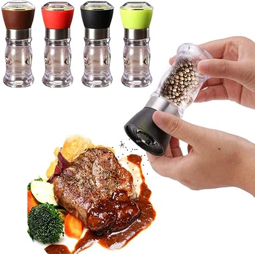 Hofumix - Molinillo de pimienta, salero, pimienta, especias, maíz, acero inoxidable, botella de condimento manual, de cerámica, ajustable, 4 unidades