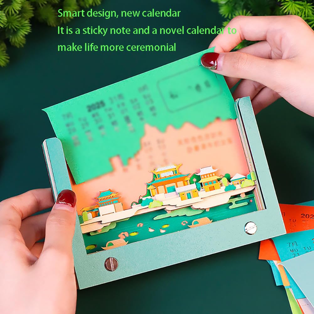 Blocco note calendario 3D, arte dell'intaglio della carta, calendario flip for la classe(Grün)