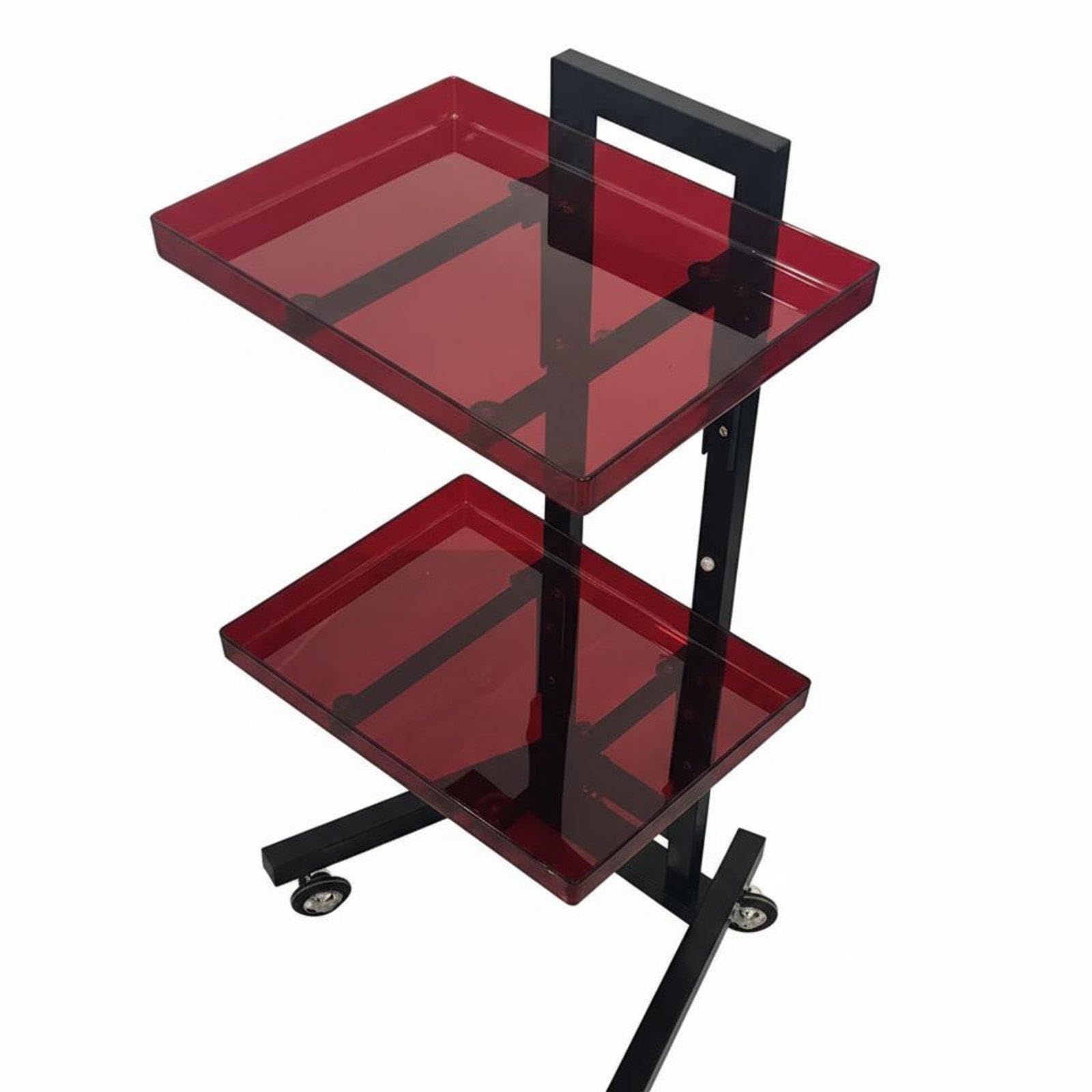 CALANDIS Foldable Salon Trolley Acrylic Trays Portable Beauty Trolley Space-Saving Hairdressing Tool Cart for Beauticians, Hair Stylists, Barbershop, Spa, Spas Red Carbon Steel-image-15