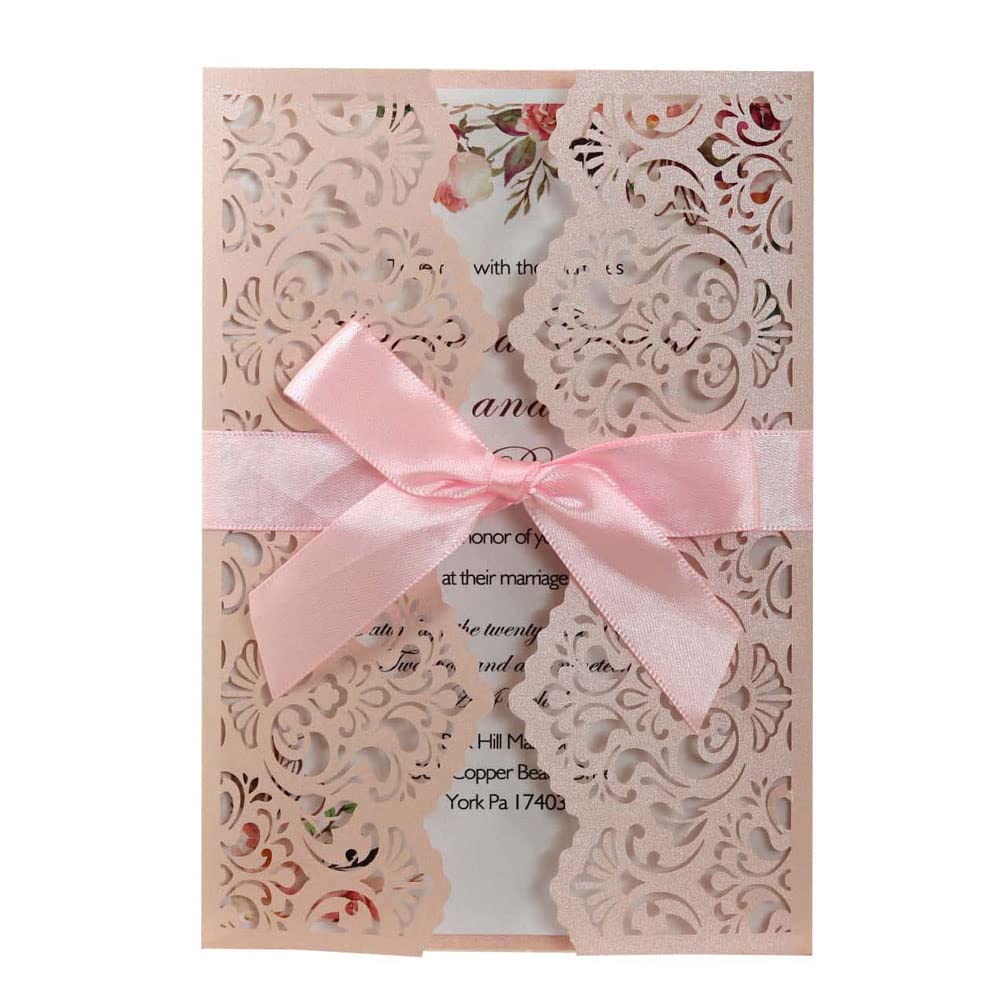 Delicada tarjeta de invitación de boda romántica D Paquete de 50, juego de papel imprimible en blanco y sobres for bodas, fiestas de cumpleaños, fiestas.(Roze,Blank)