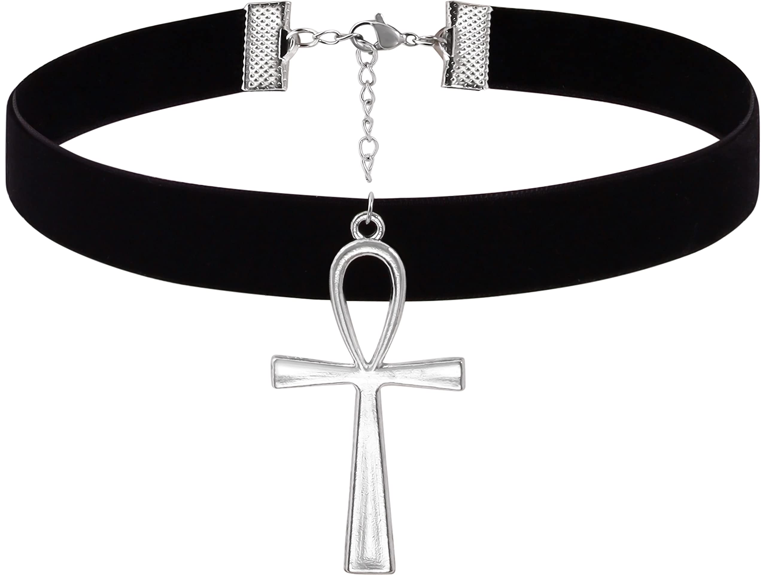 Sacina Goth Ankh Choker Necklace, Cross Choker Necklace, Black Velvet Choker, Goth Choker, Halloween Christmas New Year Jewelry Gift for Women