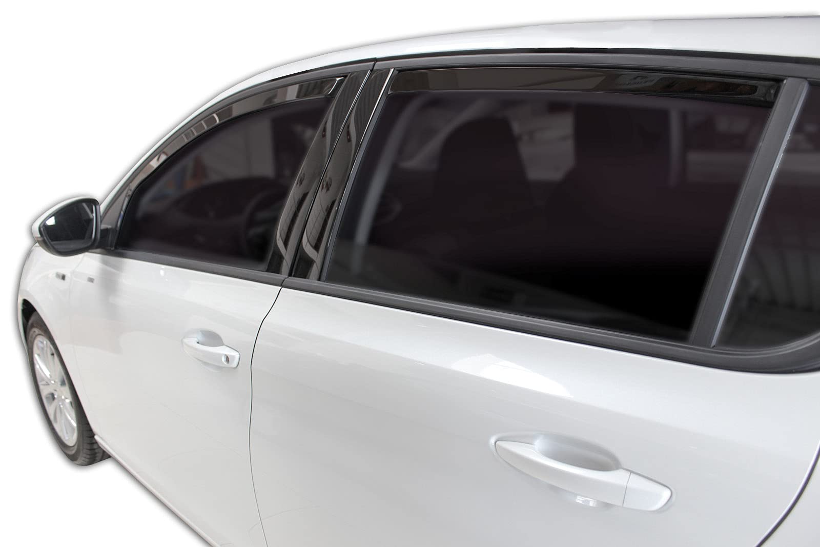 J&J AUTOMOTIVE GD Déflecteurs d'air et de Vent pour Peugeot 308 5P. Berline 2014-2021, Ensemble 4pcs, Teintés, Avant et Arrière, Aérodynamique