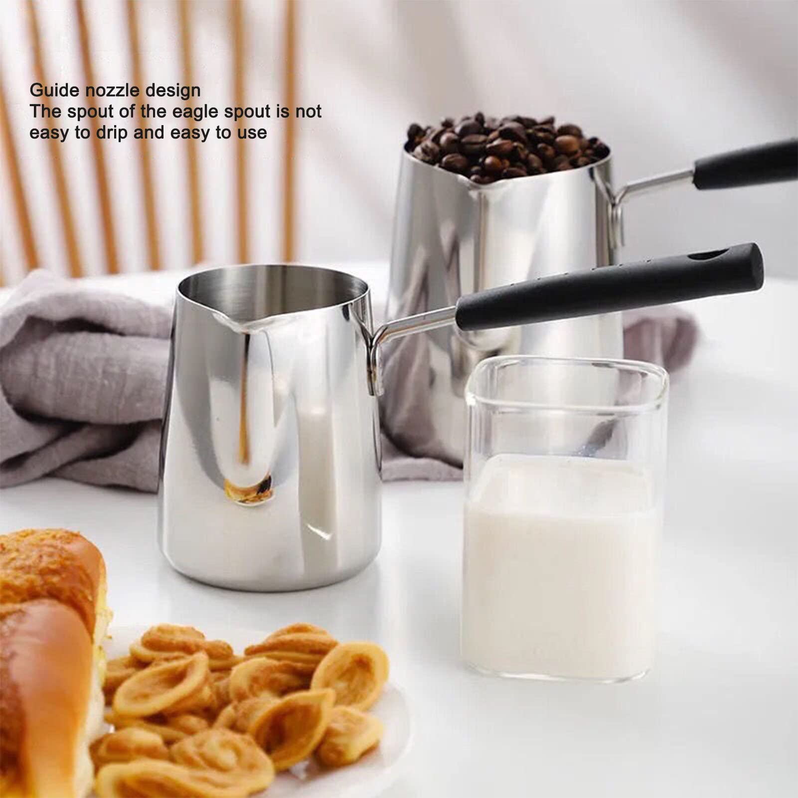 Turkish Coffee Pot, Stainless Steel Butter Warmer Milk Boiling Pot Saucepan Pan Mini Saucepan with Pouring Spout Milk Warmer Pot(350ML)