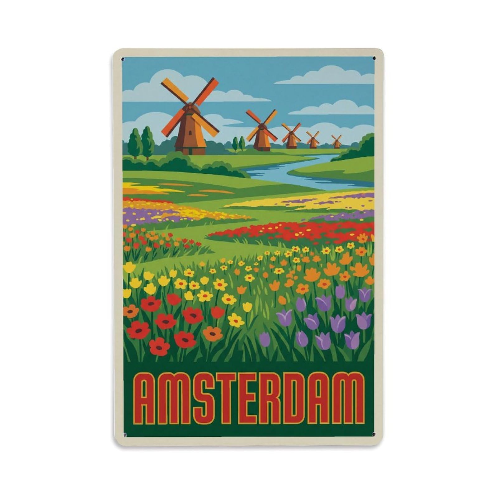 Vintage Travel Meadow Netherlands Pastoral 1 Metal Tin Sign Plaque Wall Decor for Cafe, Club Bar, Office, Home Garden Metal Poster 8x12Inch
