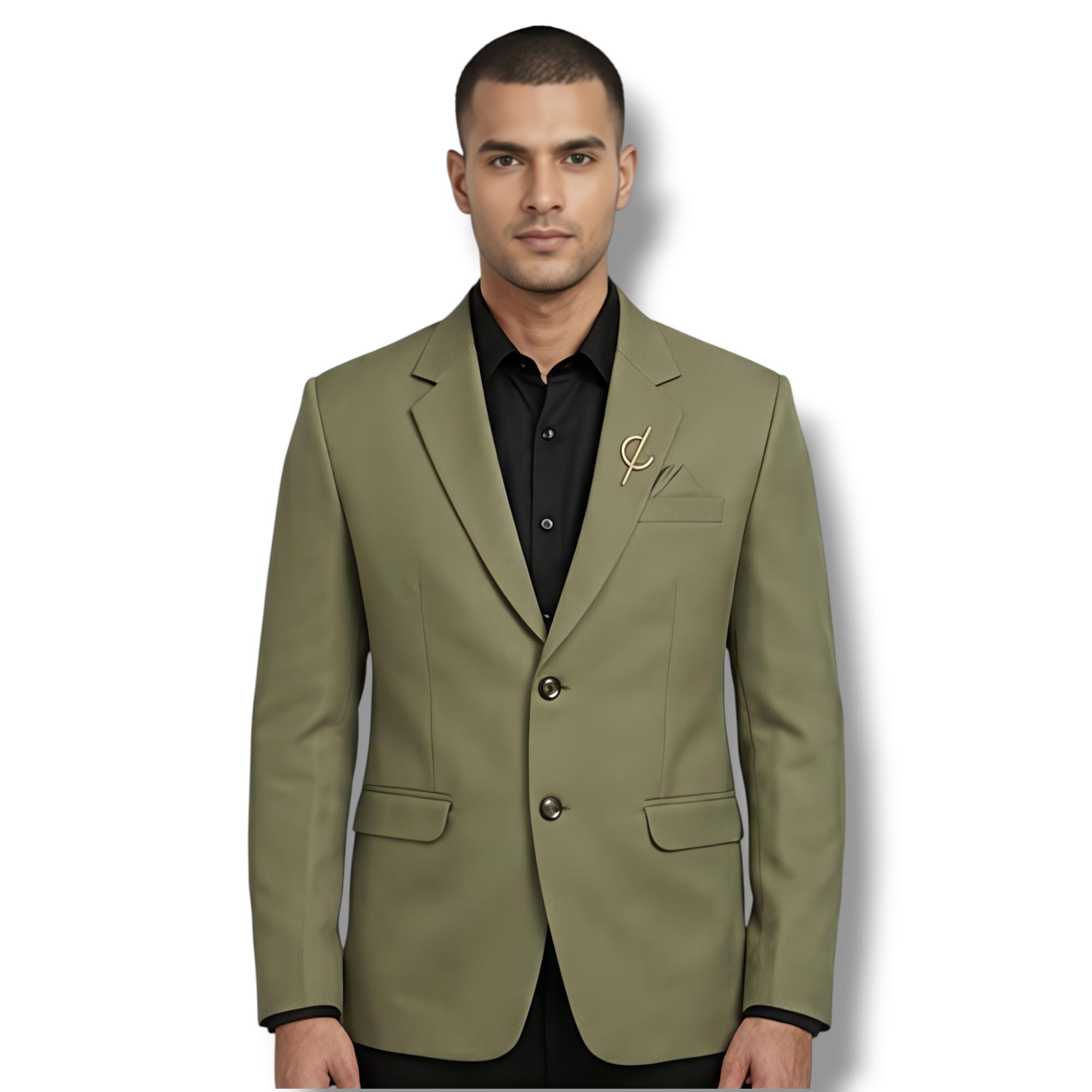 Men's Green Blazer, Single-Breasted Two-Button Formal Suit Jacket-picture-15