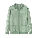 KIJSKKOPO Suéteres Punto Tipo Cárdigan para Personas De Mediana Edad Y Mayores, Color Rosa Morado, Manga Larga con Cremallera, Chaqueta Knit De Rayas Tejidas, Abrigo Punto Elegante Y Cálido para