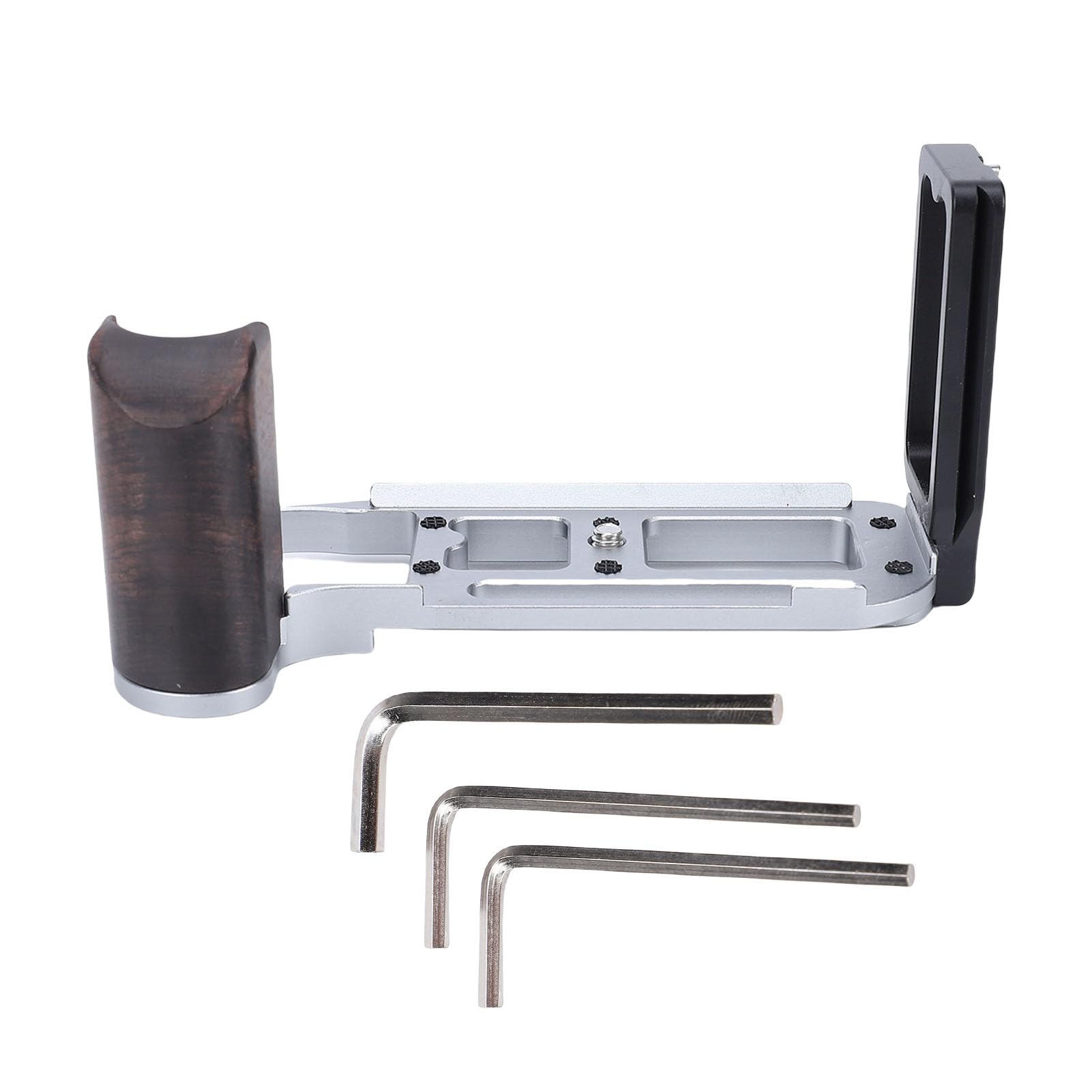 banapoy Piastra a L per Impugnatura della Fotocamera, Staffa a L per Impugnatura in Legno a Sgancio Rapido, Piastra di Montaggio per Treppiede con Cuscinetto Antiscivolo, Foro per Vite da 1/4 (SILVER)
