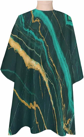 Marble Emerald Green Barber Cape - Salon Hair Cutting Cape for Women,Men,Kids,Adults,Modern Abstract Gold Art Haircut Cape with Adjustable Elastic Neckline Hairdressing Stylist Cape Gown Accessories