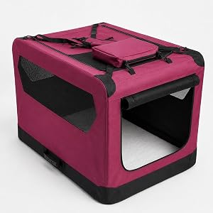 Soft Dog Crate 91 cm Foldable Portable Pet Carrier, 36 in Travel Kennel with Mesh Windows, Top & Front Openings, Carry Handles, Shoulder Strap & Washable Fleece Pad, Red