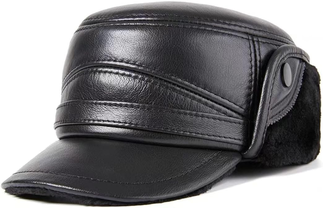 Mens Winter Hat,Thermal Hats,Bomber Hat Men's Leather Hat Faux Fur Bomber Cap with Ear Flaps Winter for The Elderly Gifts for Men/Women/Her/Him/Dad Hat