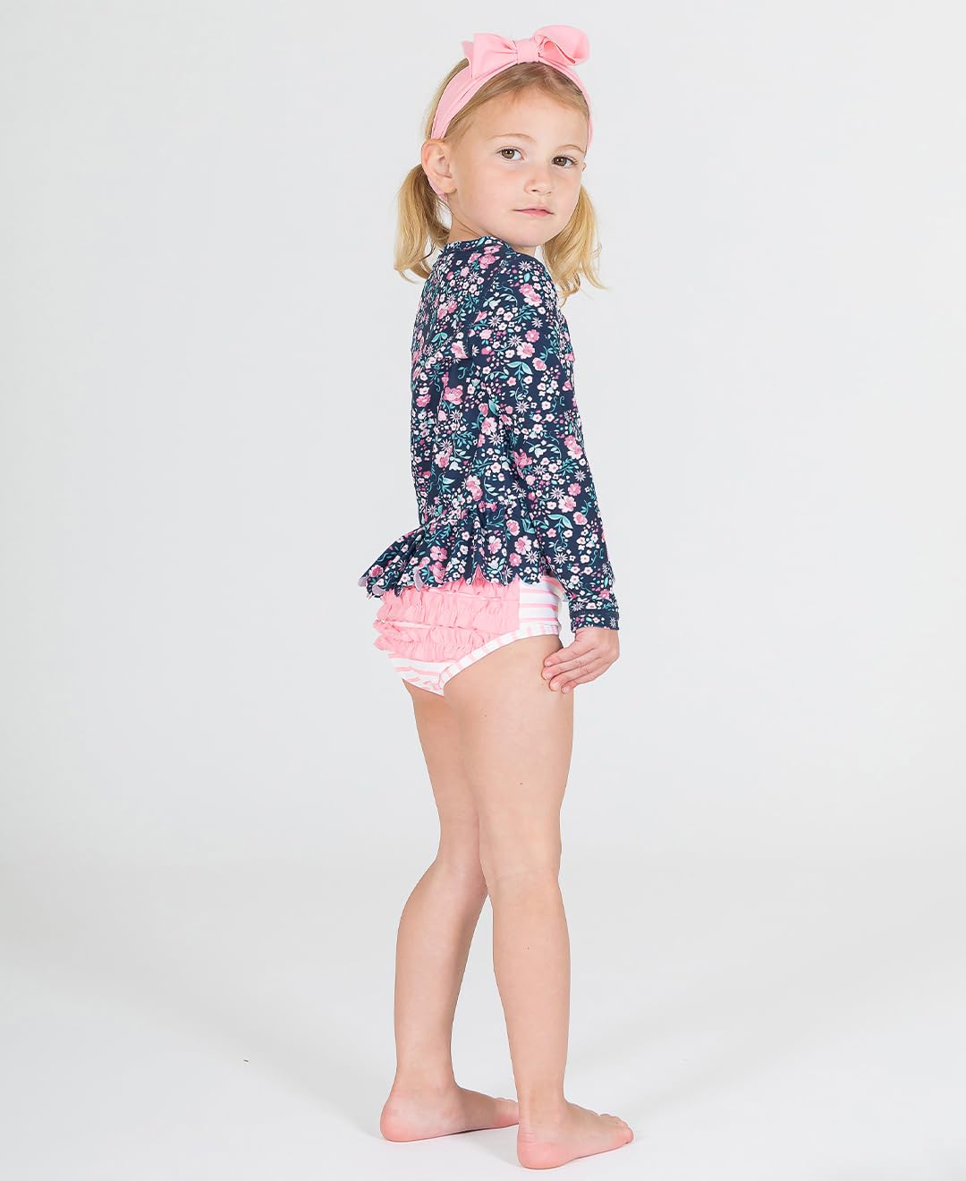 RuffleButts Bikini de Manga Larga con Dobladillo Festoneado y Estampado de Mariposas Periwinkle Butterfly Garden (3-6 Meses)