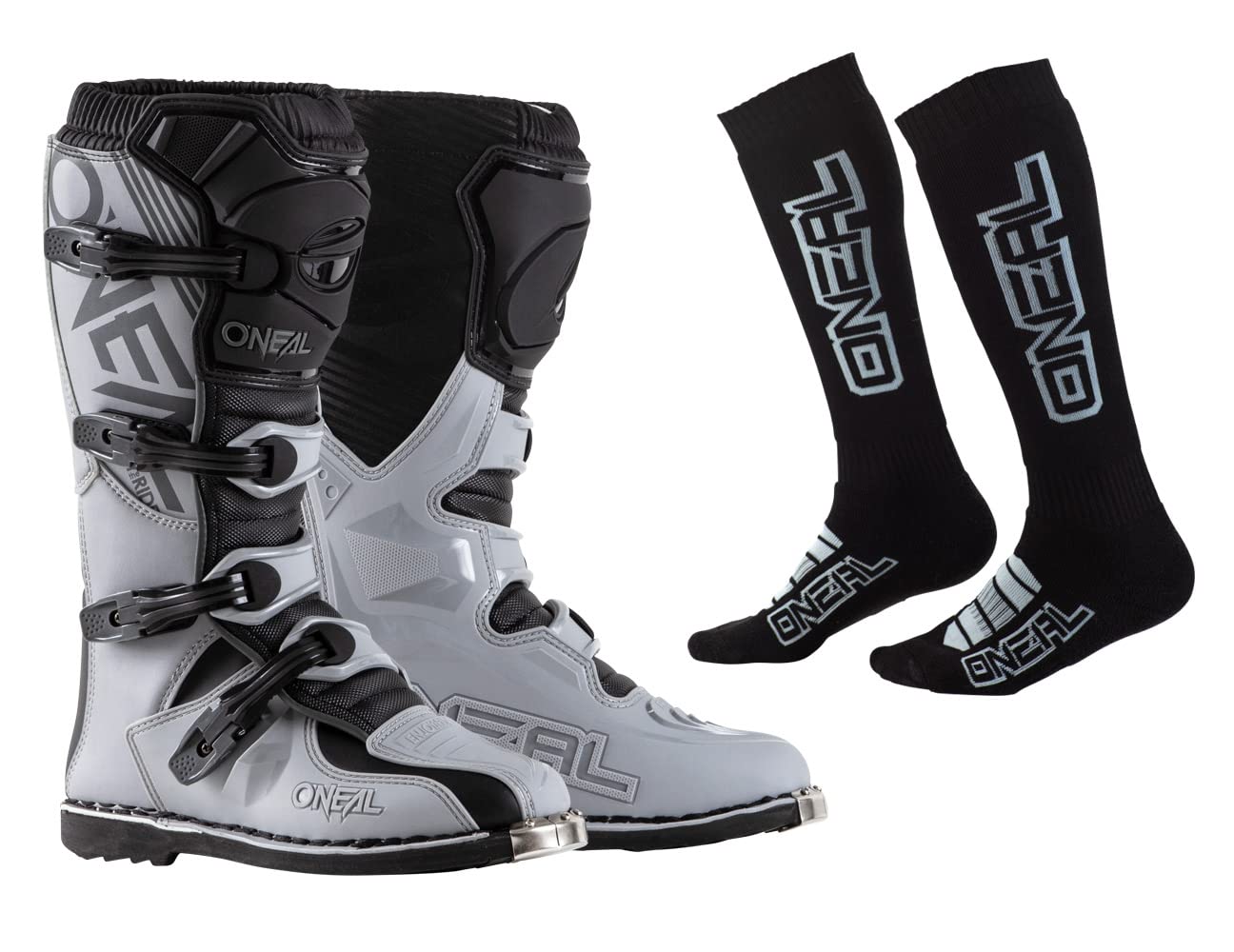 O'NEAL Element Boots with Pro MX Socks Combo (Gray, 11)