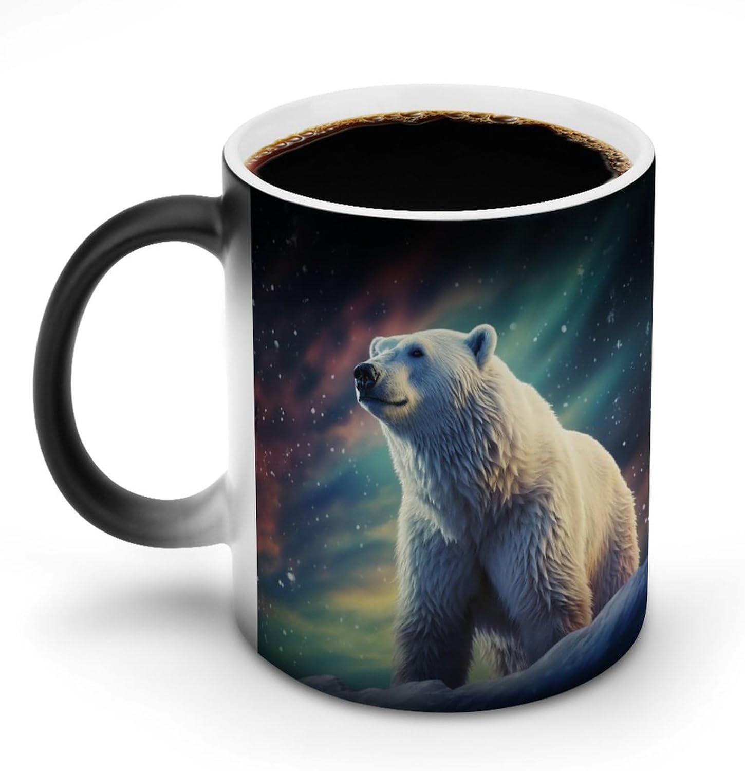 Color Changing Mug Northern Lights Polar Bear Printed Ceramic Coffee Mug Heat Changing Sensitive Mug Magic Heat Changing Coffee Mug Novelty Coffee Mugs