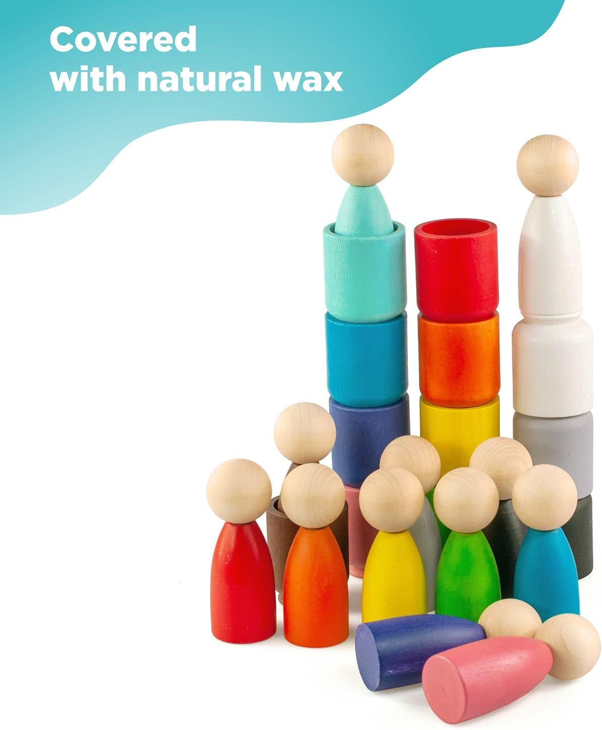 Ulanik Large Peg Dolls in Cups Toddler Montessori Toys for 3 Year Old + Kids Wooden Waldorf Dolls for Learning Color Sorting and Counting — 12 Gnomes, 3.35 in