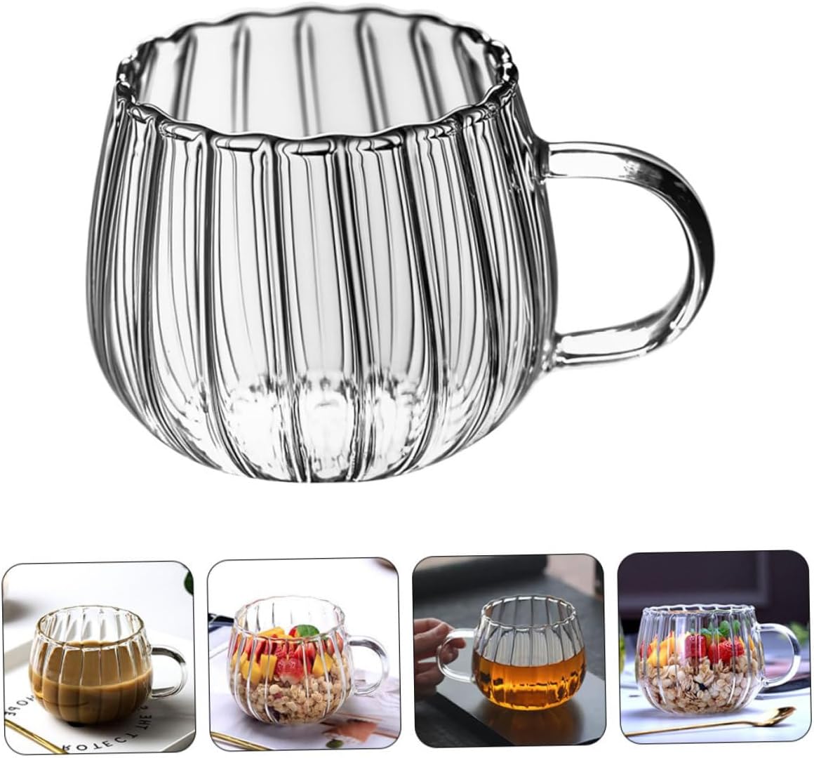 Glass Mug Handle Multi-function Beverage Cup for Coffee Tea Juice and Elegant Vertical Pattern for Home Office and Cafe Use