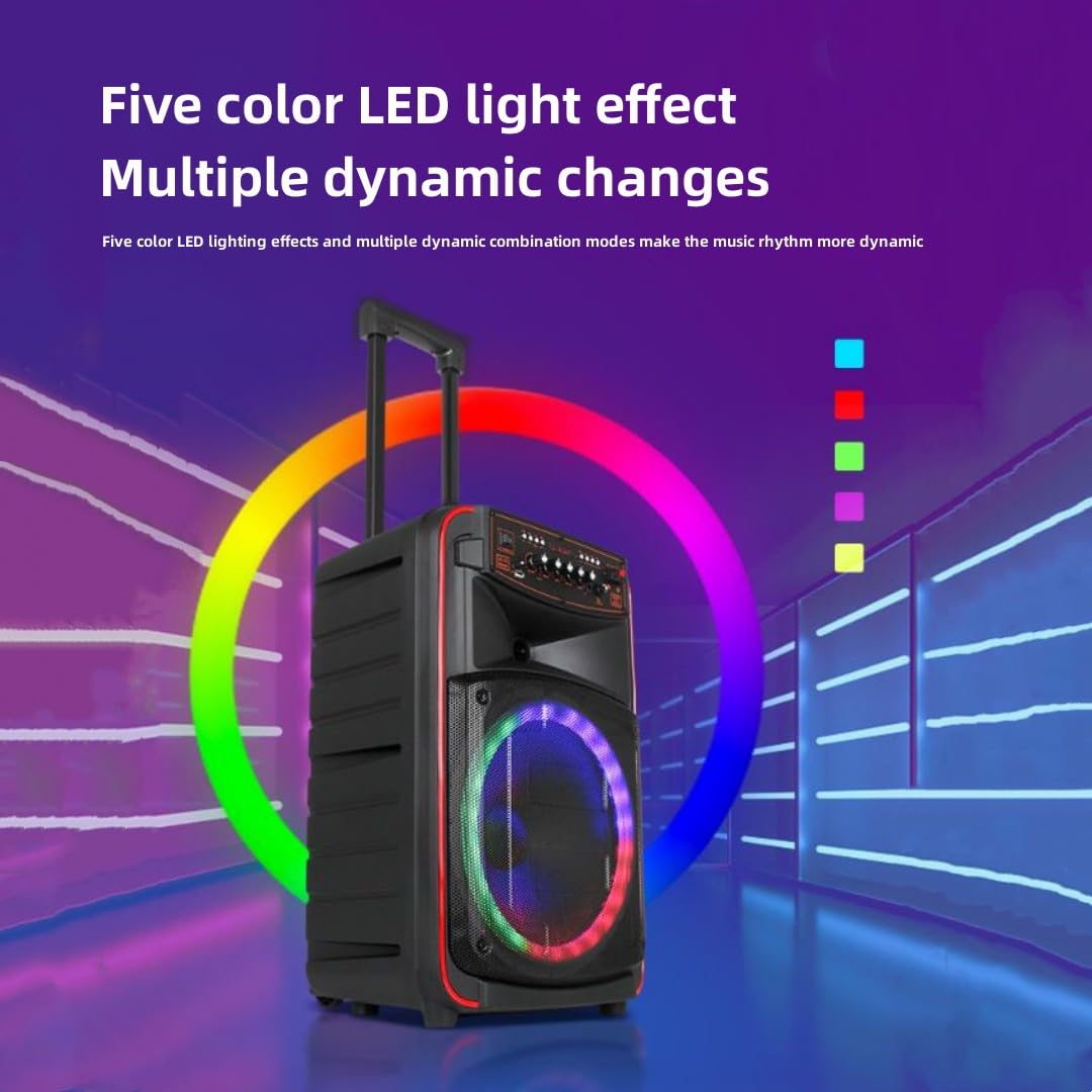 Macchina karaoke Bluetooth con subwoofer, altoparlanti portatili per feste per interni ed esterni, telecomando a infrarossi, luci LED a cinque colori, per casa e viaggio