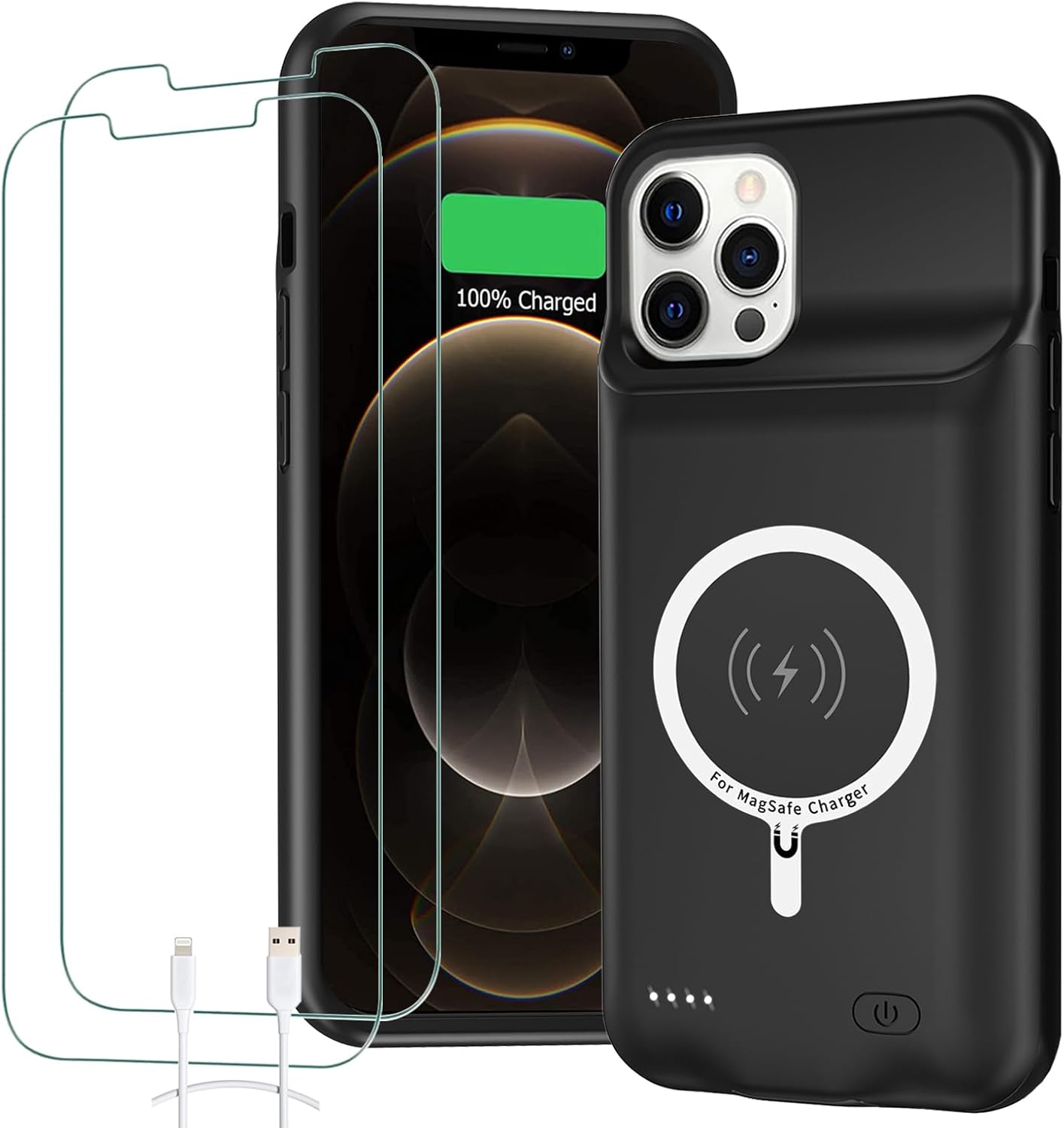 Battery Case for iPhone 12 Pro Max, 12000mAh High Capacity Rechargeable Smart Portable Charger Case Extended Battery Pack with iPhone 12 Pro Max (6.7 inch) Wireless Charging Case Support Carplay-Black
