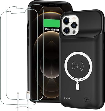 Battery Case for iPhone 12 Pro Max, 12000mAh High Capacity Rechargeable Smart Portable Charger Case Extended Battery Pack with iPhone 12 Pro Max 6.7 inch Wireless Charging Case Support Carplay-Black