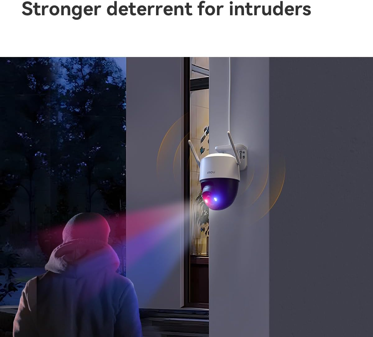 Imou Cruiser Dual 2 deterring an intruder with red and blue lights