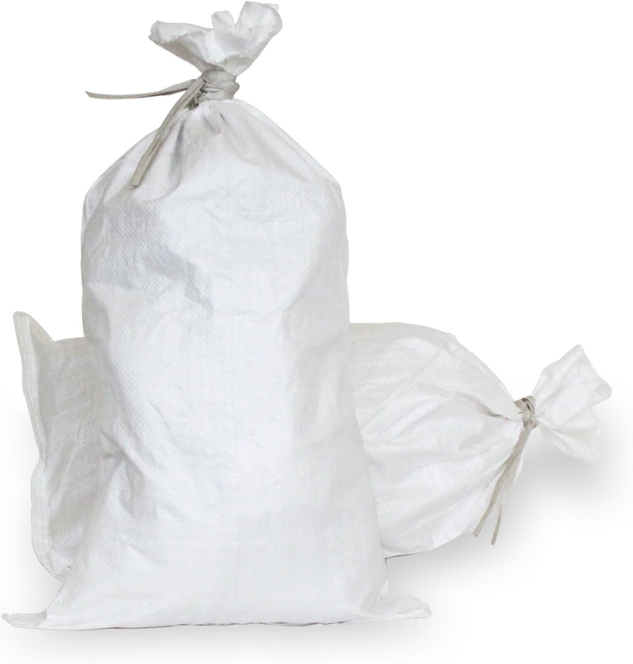 Empty White Woven Polypropylene Sandbags w/ Ties, w/ UV Protection; size: 14" x 26" , Qty of 10