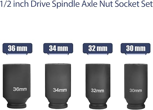 Miniatura 5 de higehio Juego de llaves de impacto, 12 pulgada, eje de accionamiento, tuerca, juego de 4 piezas de 12 puntos métricos 1.181 in 1.260 in 1.339 in