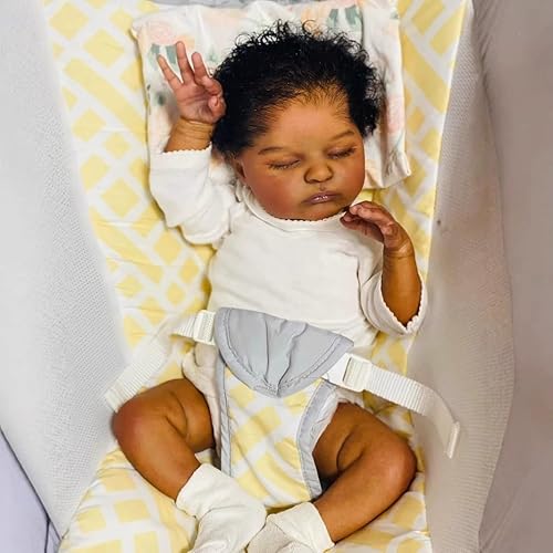 Miniatura 3 de Muñecas de bebé Reborn negras realistas de 19 pulgadas, de vinilo suave, realista, cuerpo pesado, cuerpo pesado, muñeca afroamericana con pelo