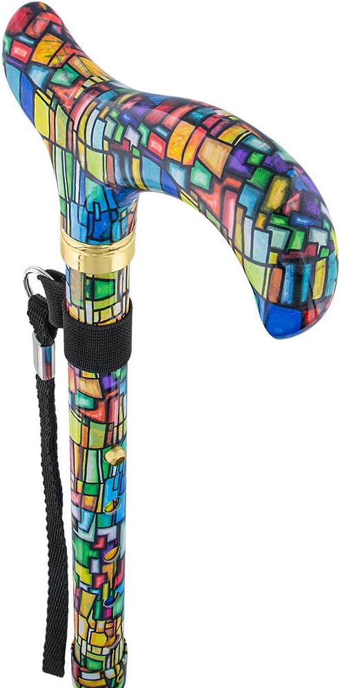 Royal RC Canes Mosaic Stained Window Folding Adjustable Walking Cane & Stick Lightweight Aluminum Derby Cane with Engraved Collar and HD Pattern Stylish Foldable Cane for Men and Women