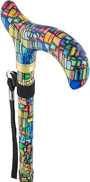 Royal RC Canes Mosaic Stained Window Folding Adjustable Walking Cane & Stick Lightweight Aluminum Derby Cane with Engraved Collar and HD Pattern Stylish Foldable Cane for Men and Women