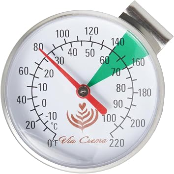 VIA CREMA Milk Frother Jug Thermometer | For Coffee Machine, Milk Frothing Pitcher
