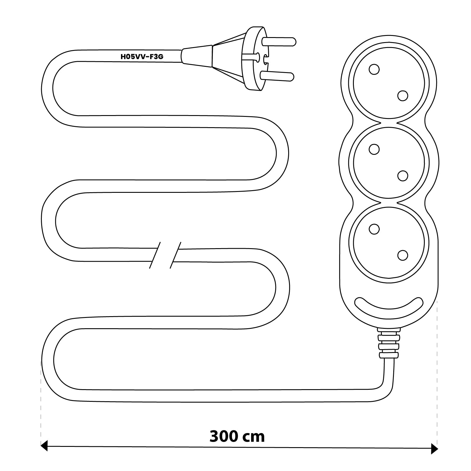 Lumiled listwa zasilająca z 3 gniazdami, kabel 3 m, biały, przewód H05VV-F 3G, wtyczka typu E/F, wielokrotne gniazdo E, 10A 2300W 250V, IP20, uchwyt do zawieszenia
