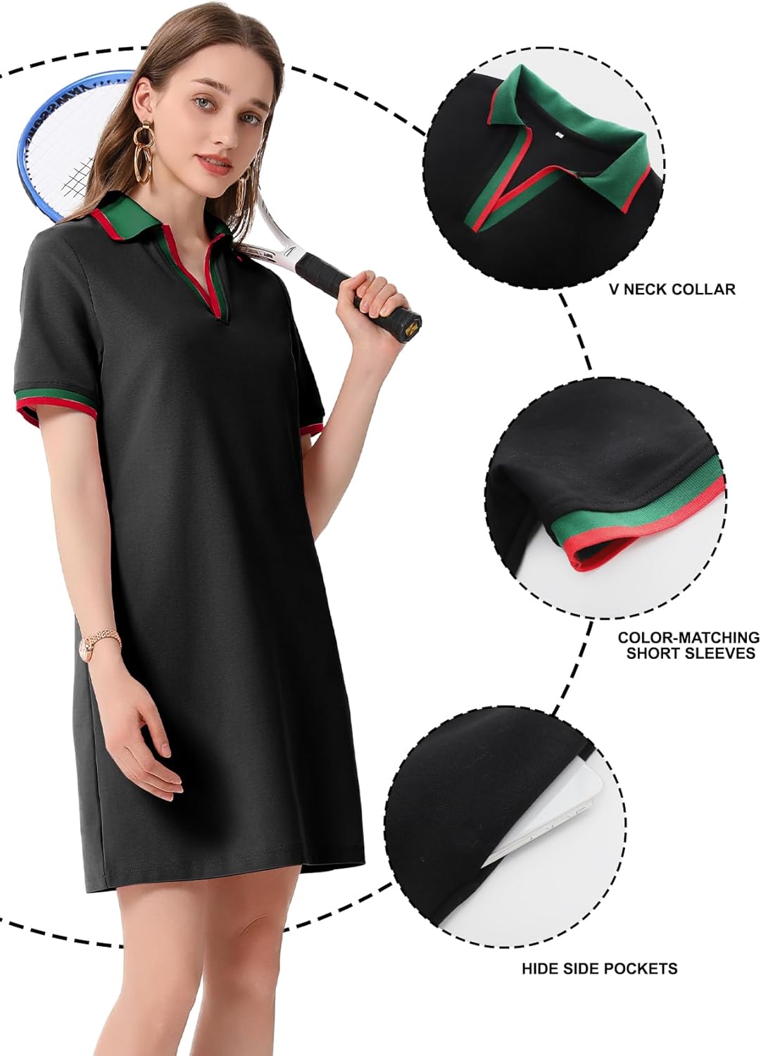 PEHMEA Women's Polo Dress Collared Short Sleeve V Neck Golf Tennis Casual Mini Summer Shirt Dresses with Pockets - Image 4