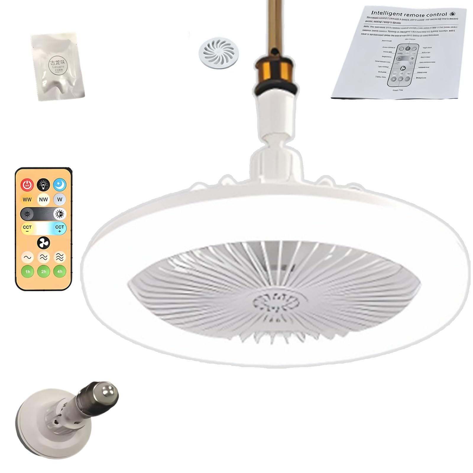 VEXYTRRON E27 Socket Fan Light, Compact Ceiling Fan with Remote Adjustment