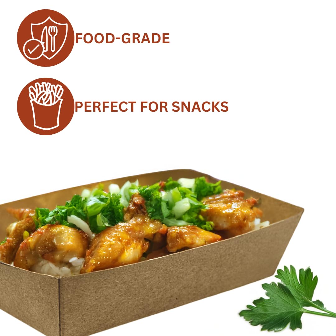 Enpack Snackschale A9-500 Stück Snackschalen aus Kraftpapier - Snack Box 15x10x3,5cm - Currywurst Schale 500 ml - Behälter für Tapas, Chips, Pommes etc. - optimal geeignet als Fingerfood Schalen