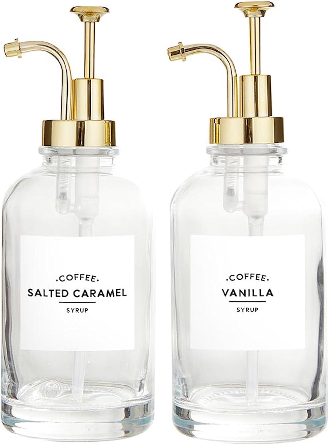 Santa Barbara Design Studio Coffee Bar Gifts Glass Syrup Dispensers, Set of 2, Clear Glass/Gold