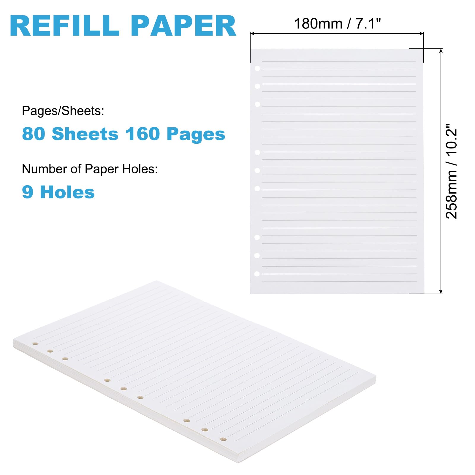 PATIKIL B5 Ruled Refills Inserts 9-Ring Binder Loose Leaf Planner Filler Paper Planner Inserts, 80 Sheets/160 Pages, Lined, White - Image 2