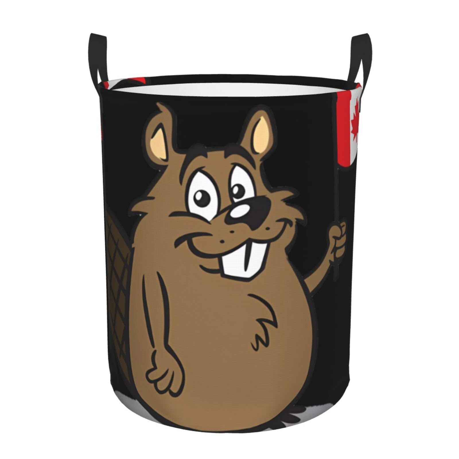 S Circular Hamper Cute Beaver Print for Dirty Clothes