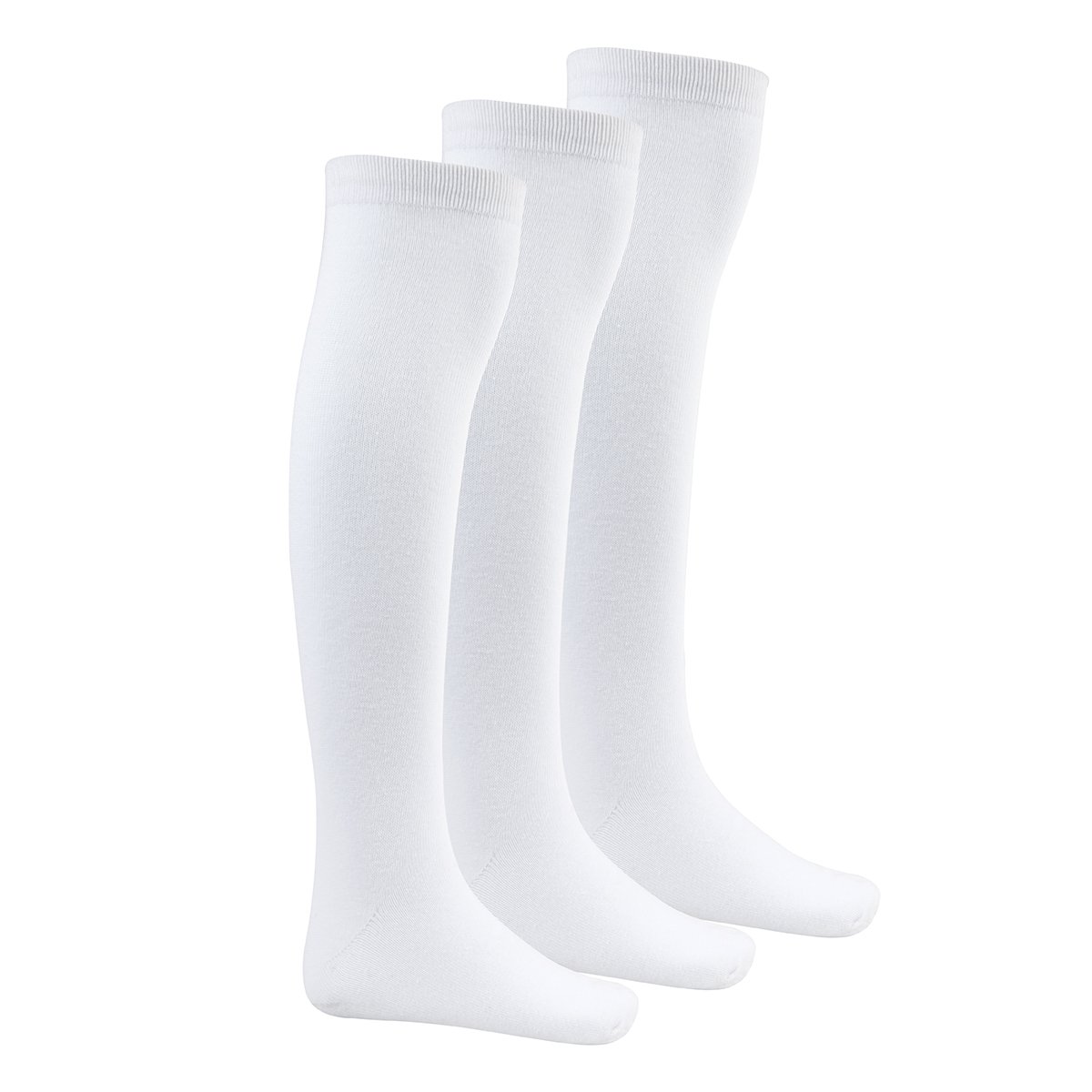 Bay 6 Kids Plain Cotton Rich Knee High School Socks 3 Pack White 12.5-3.5