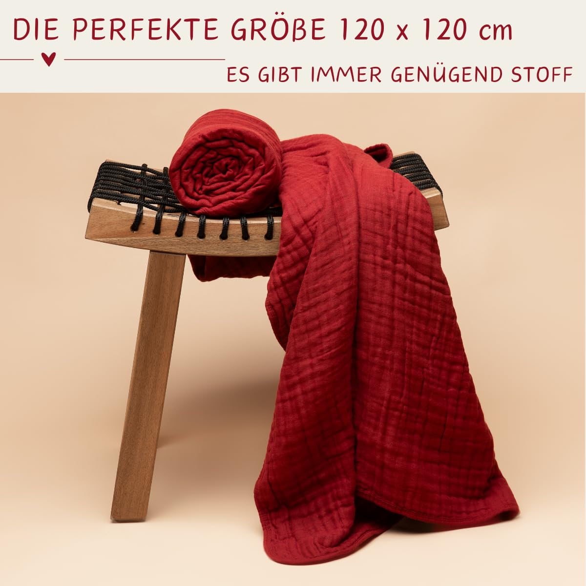 K.A.O.S by T&M Premium Musselin Babydecke/Kuscheldecke/Musselintuch in Rot - Rotes Handtuch Geburt - 120x120 cm - 6-lagig - 100% Baumwolle - Geschenk zur Geburt Junge Mädchen