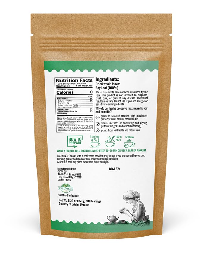 Image of 100 Bags Bay Leaf Herbal Tea (Laurus Nobilis) - 100 Count 2g Tea Bags Dried Bay Leaves Te De Laurel