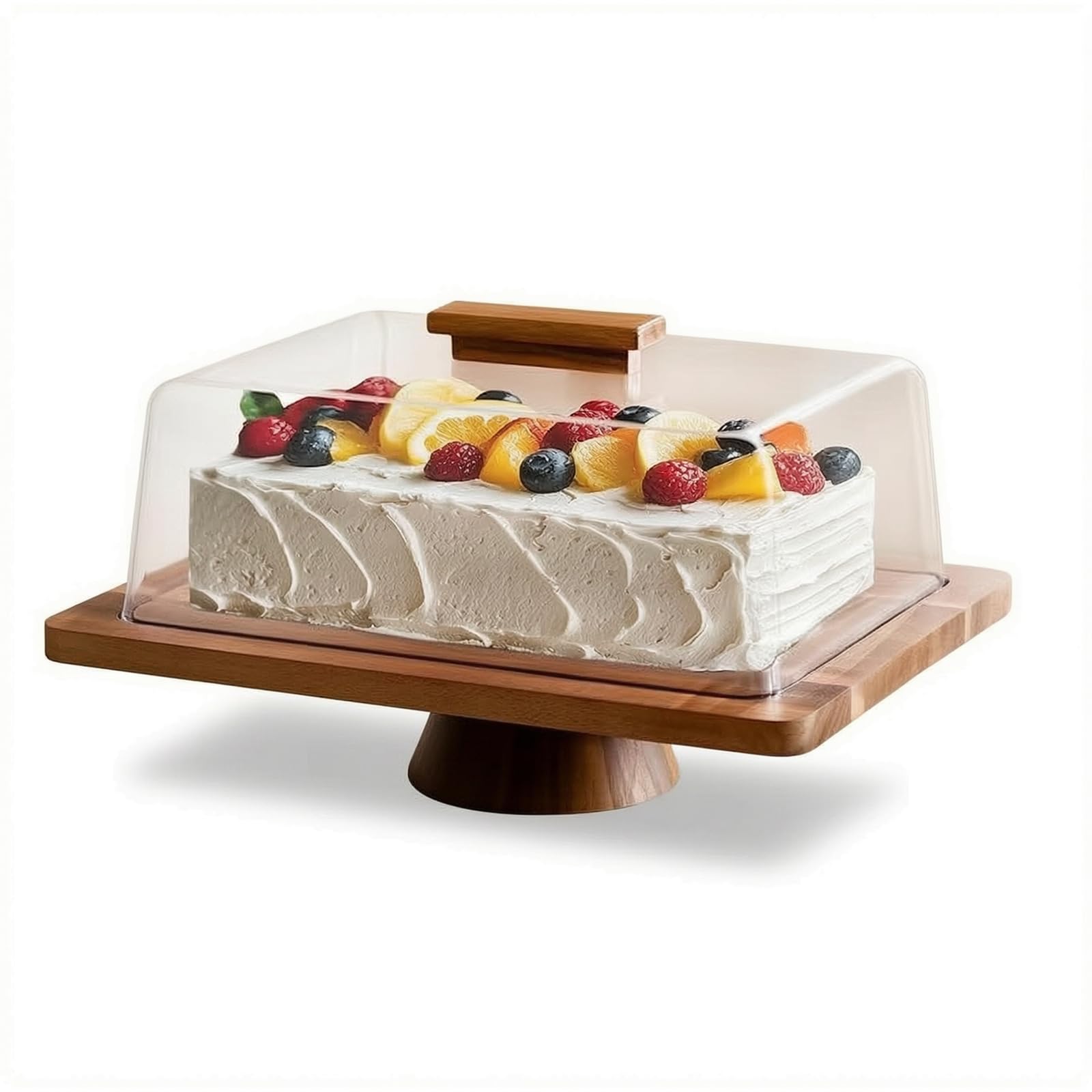 AMSLSIU Chic Glass Cake Stand With Lid Elegant Wooden Cake Stand With Lid