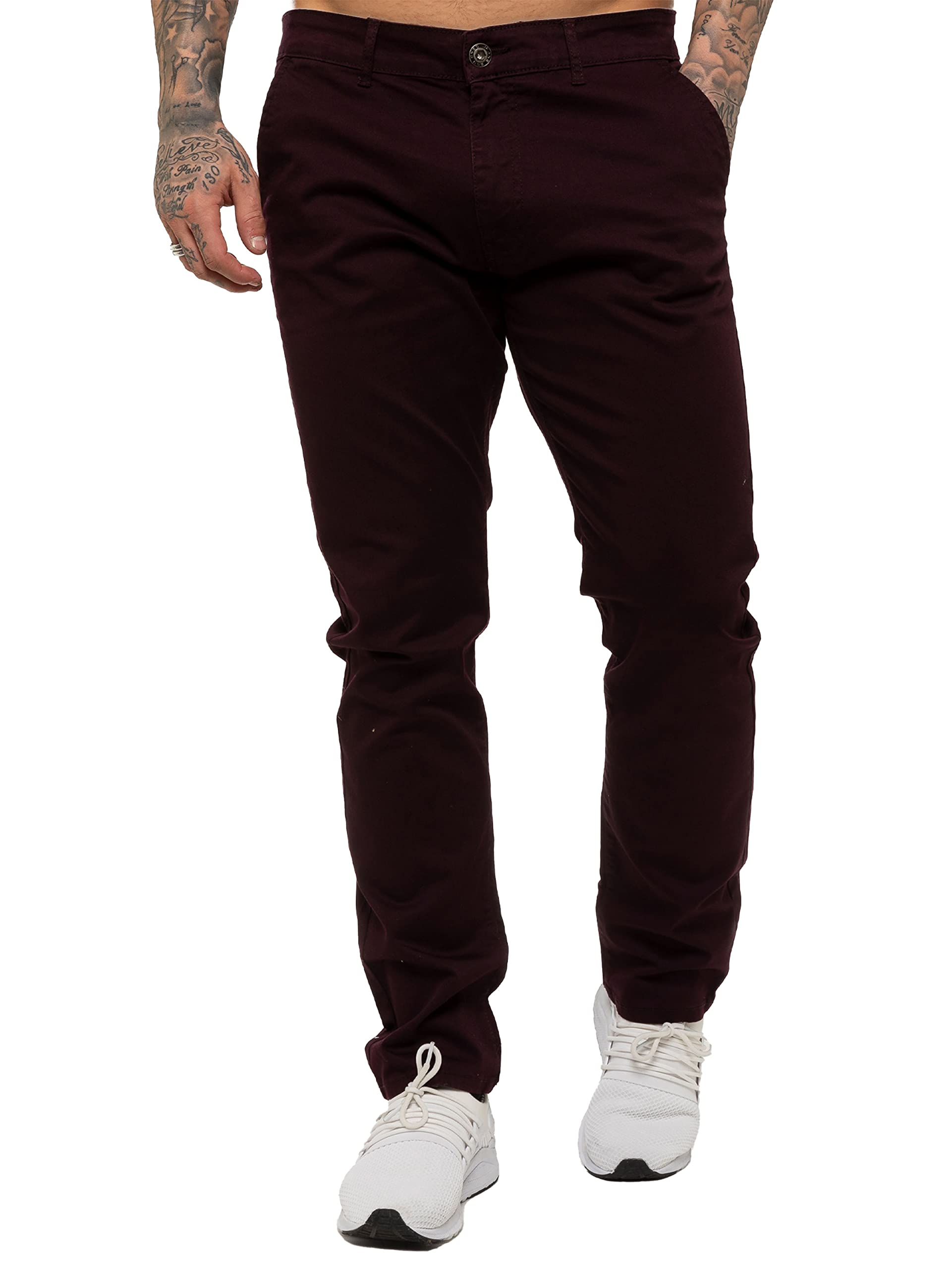 989Zé Enzo Men's Burgundy Skinny Slim Fit Chinos Stretch Trousers Pants Ez348 34 Long
