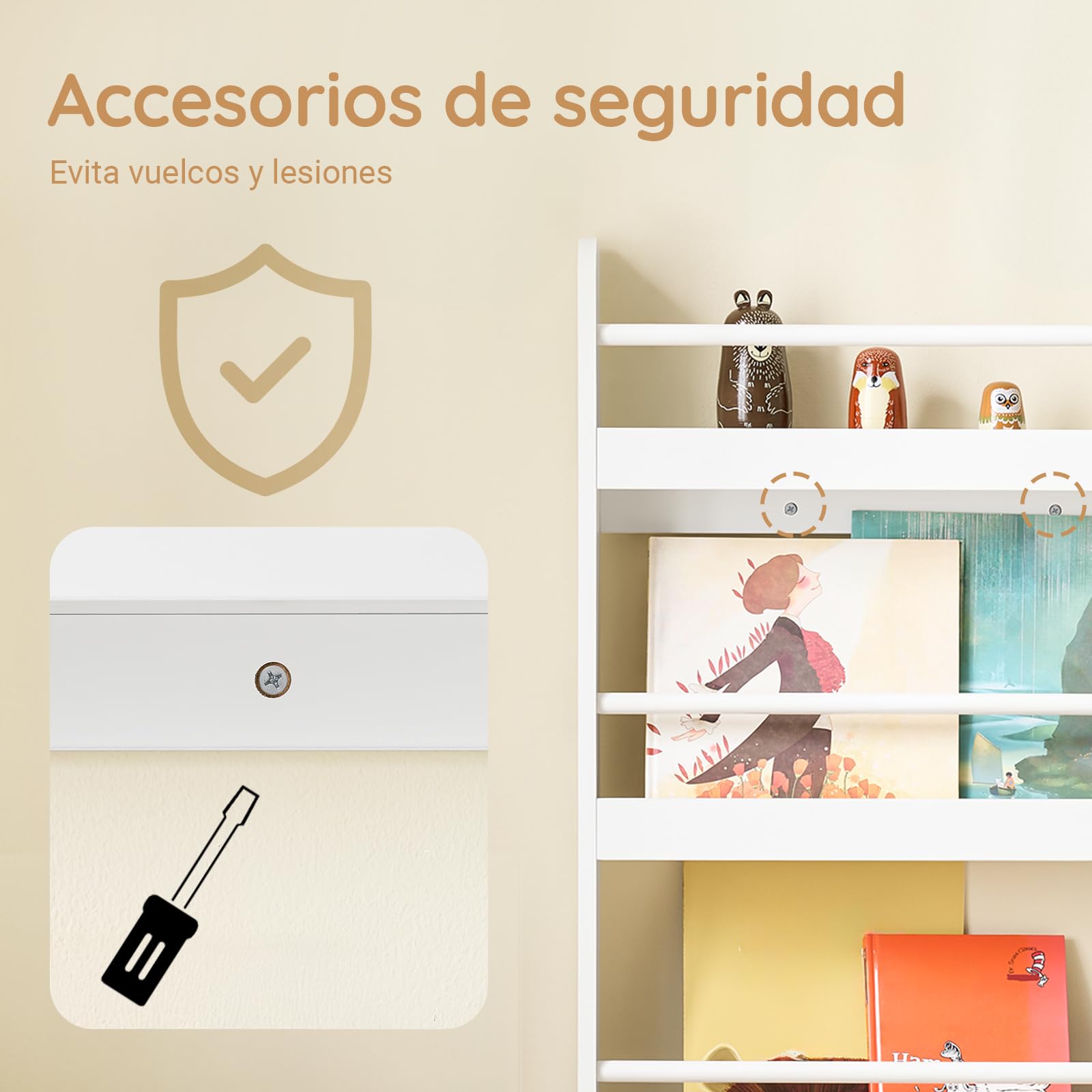 SoBuy Libreria Infantil Montessori Estanteria Libros Infantil de Pared con 4 Niveles Biblioteca para Niño Estanteria Habitacion Organizador Juguetes Blanco 80x12x118cm KMB08-II-W