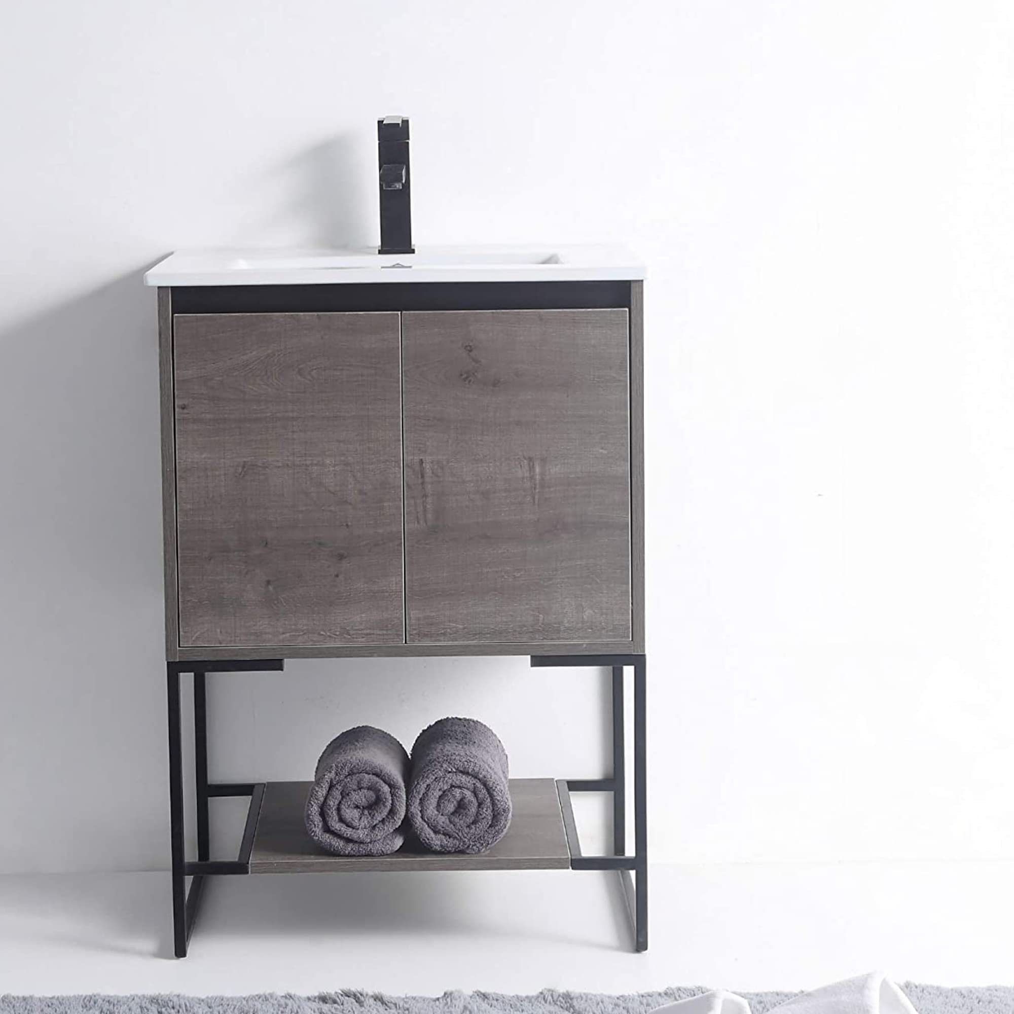 Fine Fixtures 24 Inch Bathroom Vanity with Sink - Modern Knob Free Design, Elegant Space-Saving Solution for Your Bathroom - Durable, Bathroom