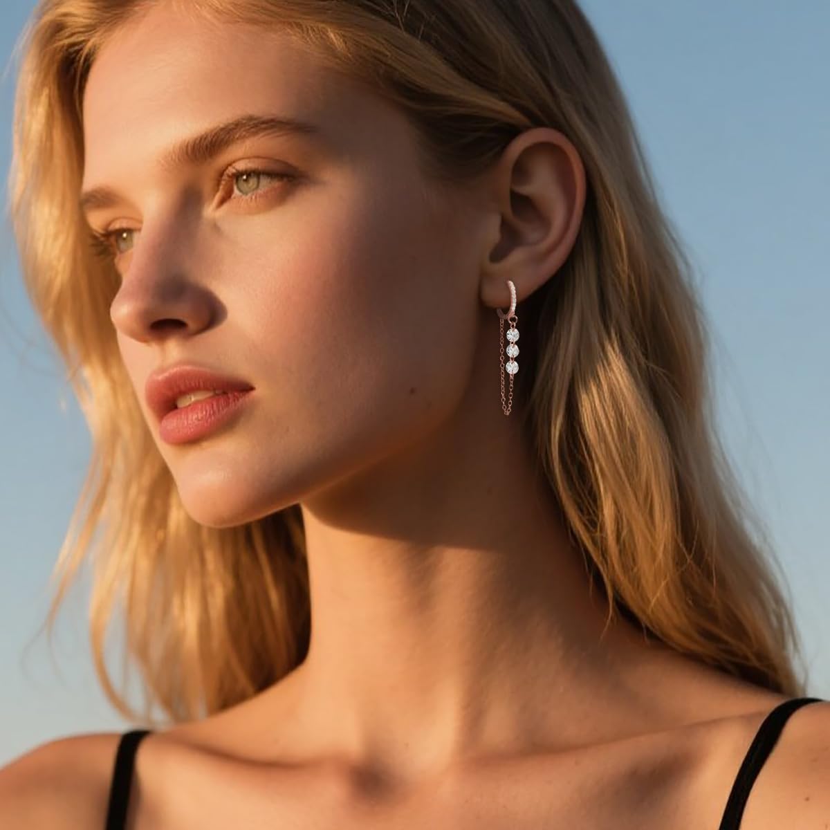 Reffeer Solid 925 Sterling Silver Chain Hoop Earrings Dangle for Women Teen Girls CZ Chain Drop Earrings - Image 2