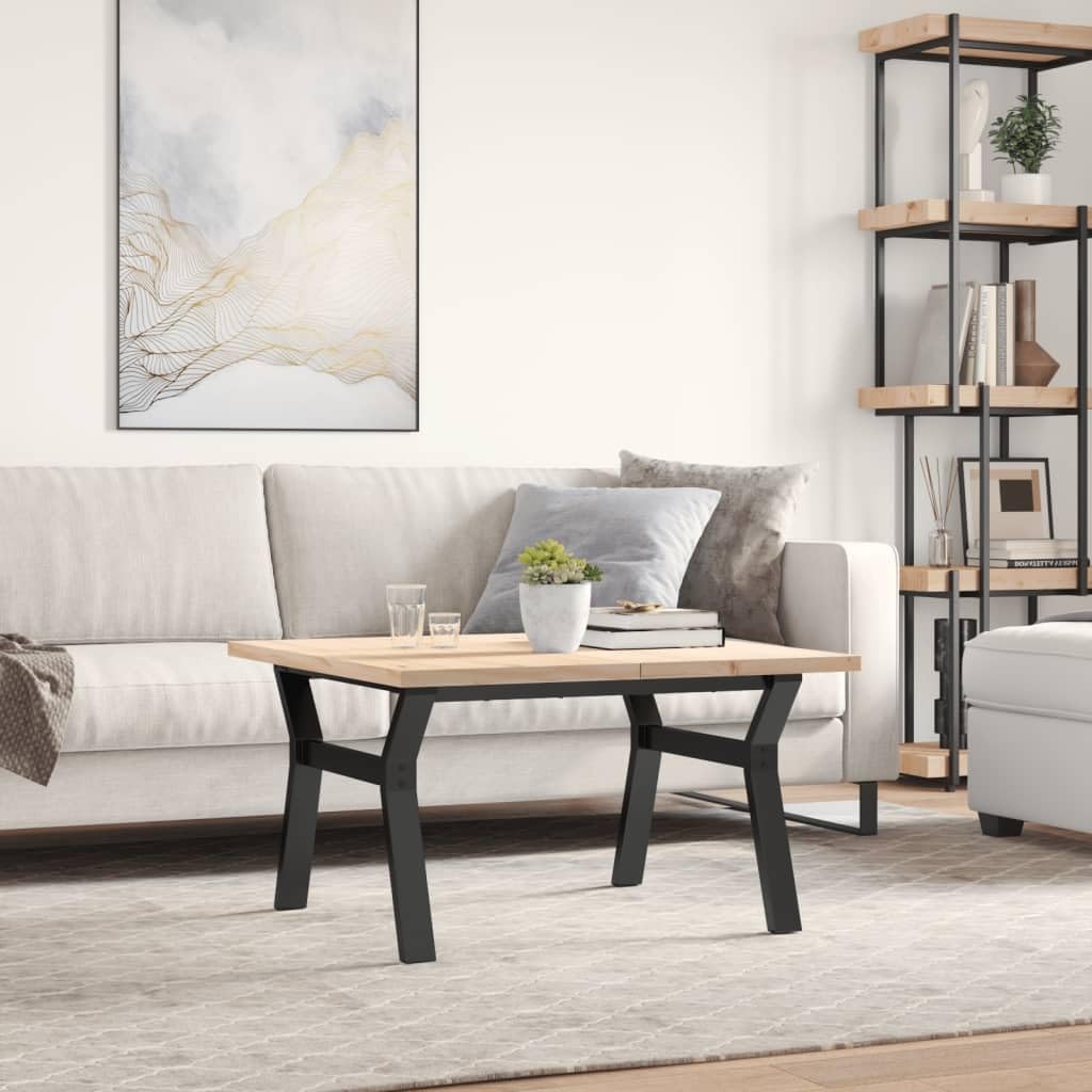 Stolik kawowy z litego drewna sosnowego ze stalowym stelażem, 80 x 80 x 45,5 cm, prostokątny, stabilny i trwały, do salonu, jadalni, kuchni, mebli do siedzenia