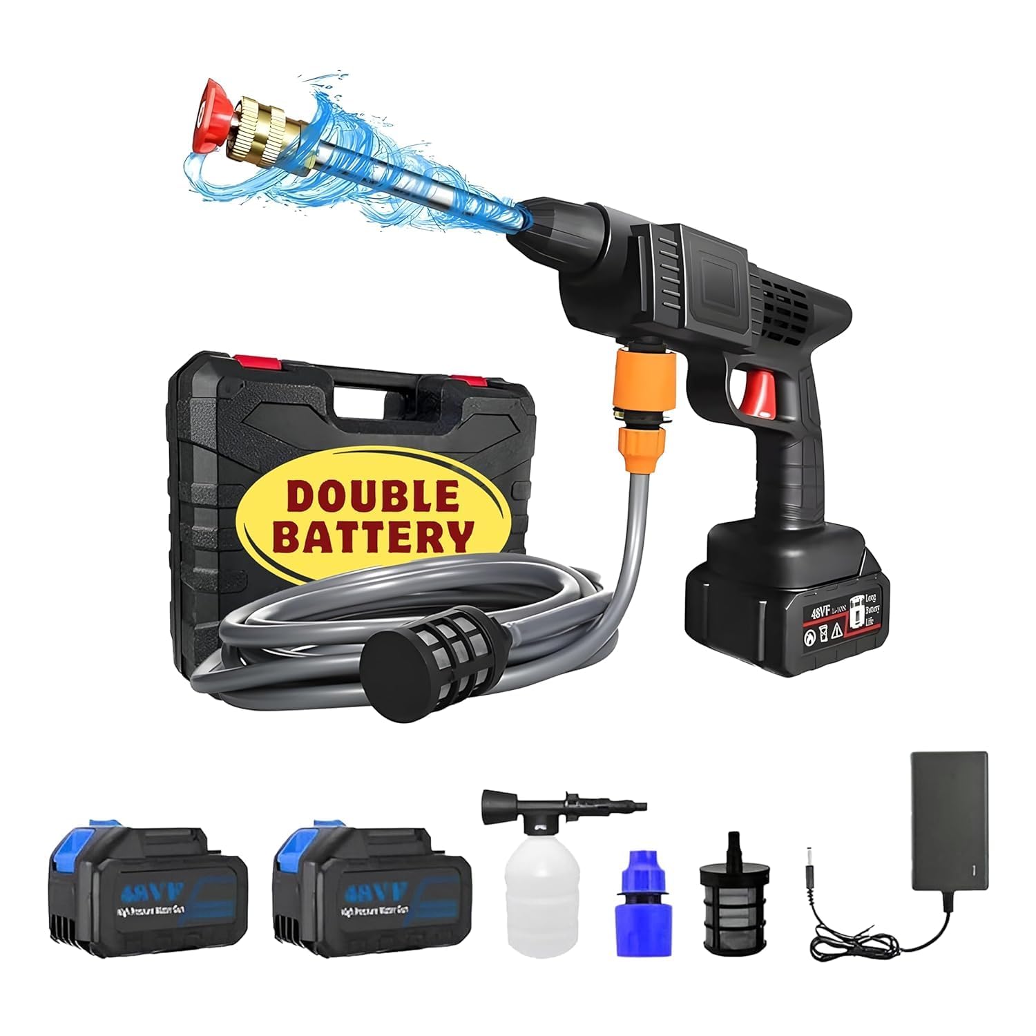 ZORTIX Cordless Portable Pressure Washer Gun 48V 12000mah High Pressure Water Gun| Wireless High Pressure Washer Water Spray Gun for Car Wash Bike Washing Cleaning (Double Battery) (B0D7C3HMXM) Amazon Price History, Amazon Price Tracker