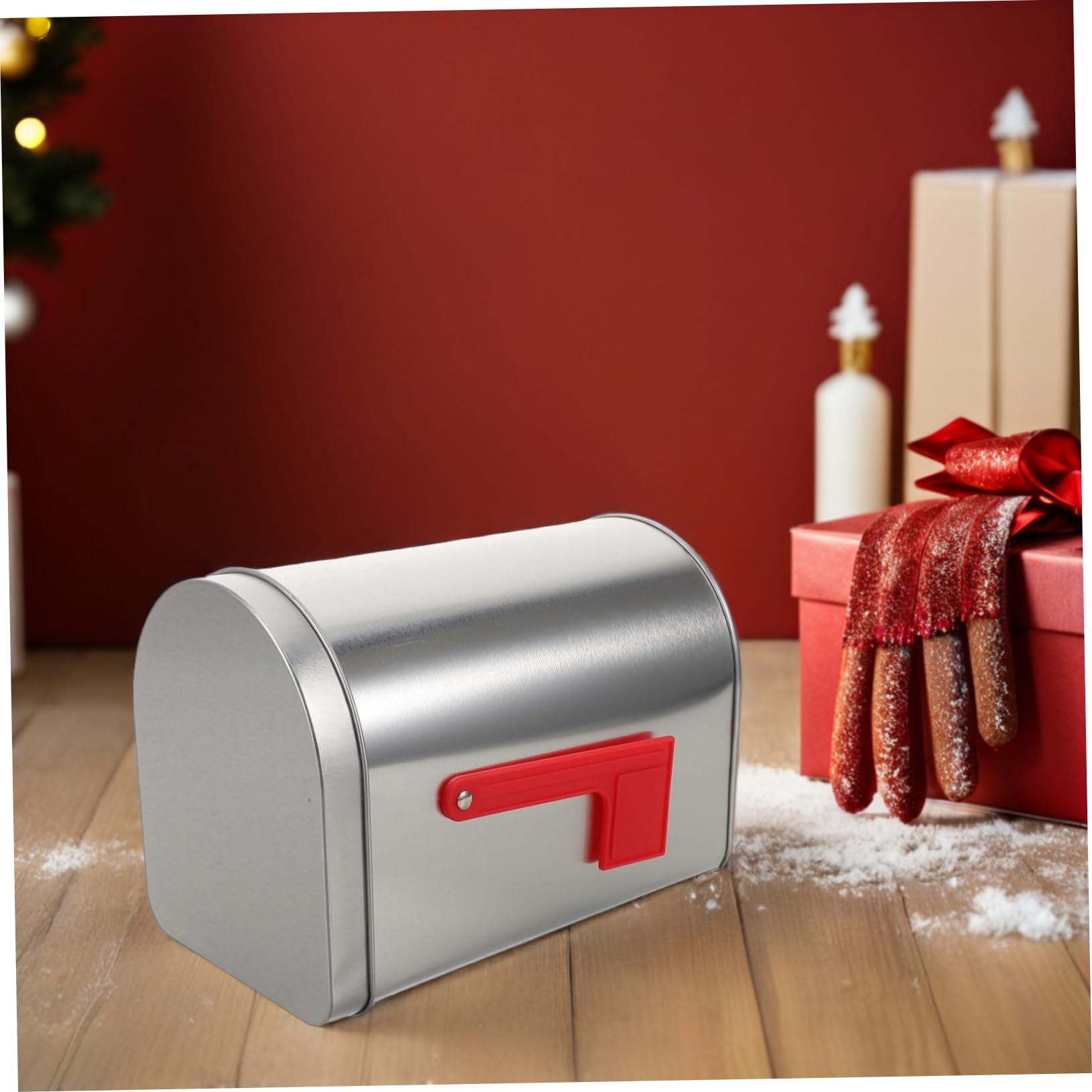 IMIKEYA 3 contenitori in metallo a forma di cassetta postale natalizia, per dolci cioccolatini e regali piccoli decorazione festiva multifunzionale